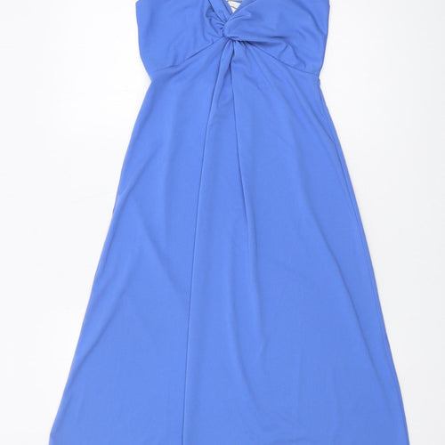 H&M Women's Blue Slip Dress XS, Midi, Smocked Back