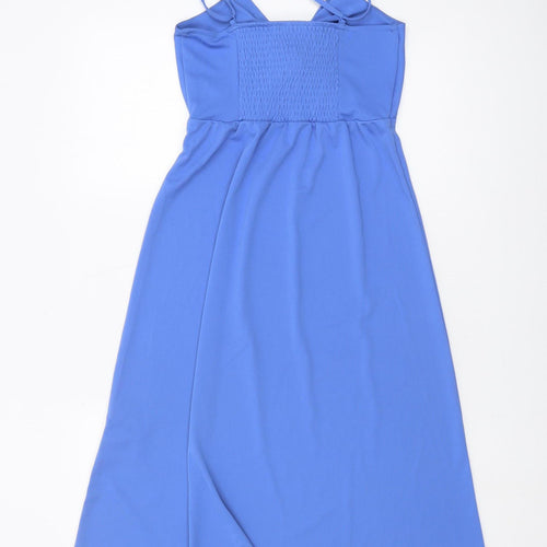 H&M Women's Blue Slip Dress XS, Midi, Smocked Back