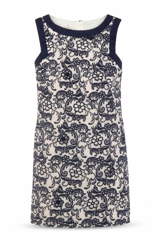 Front view of Monsoon Women's Blue Floral Sheath Dress, size 12