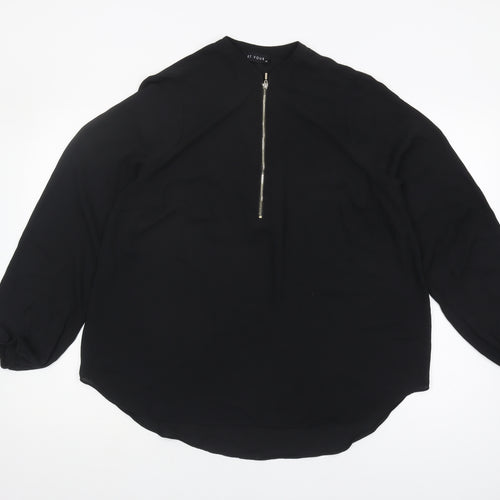 Et Vous Women's Black Long Sleeve Top, Size 16, Zip Accent