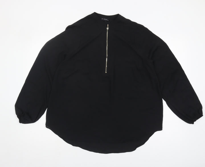 Et Vous Women's Black Long Sleeve Top, Size 16, Zip Accent