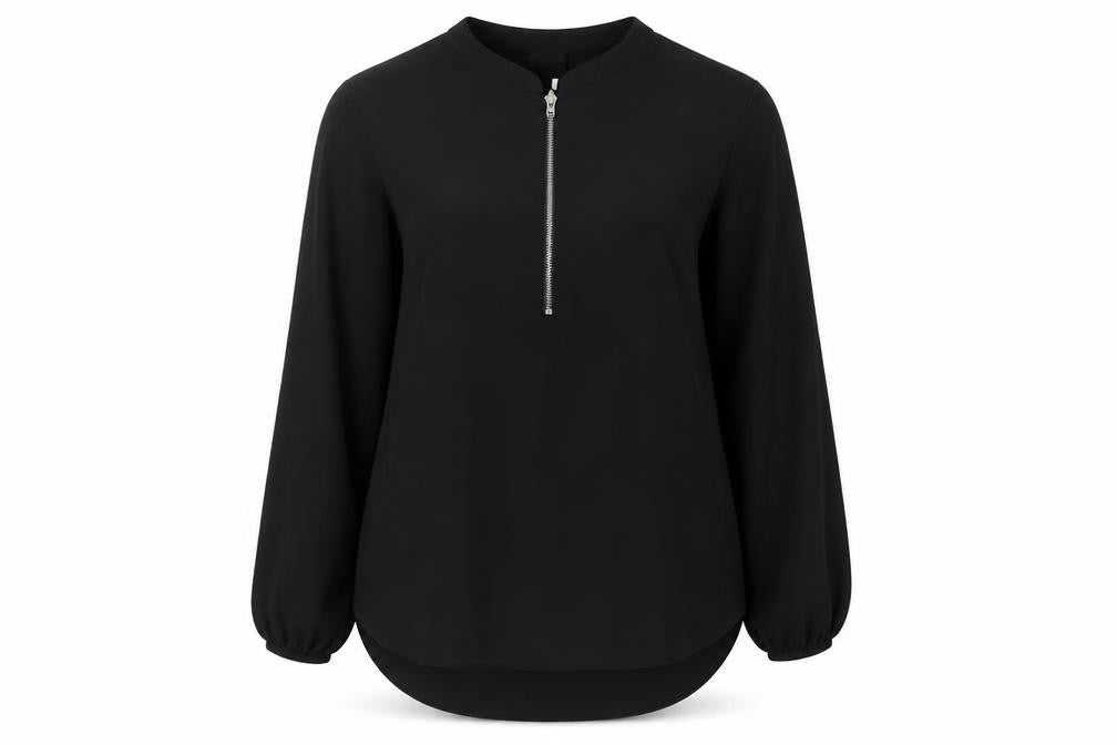 Front view of Et Vous Women's Black Long Sleeve Top, size 16, Zip Accent