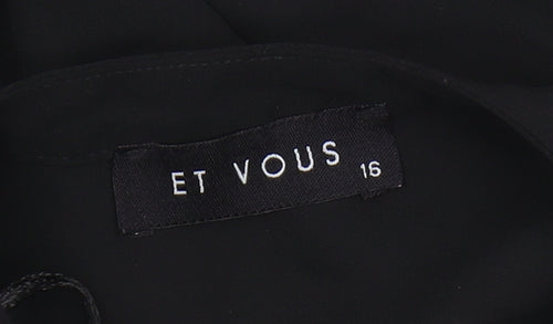 Et Vous Women's Black Long Sleeve Top, Size 16, Zip Accent