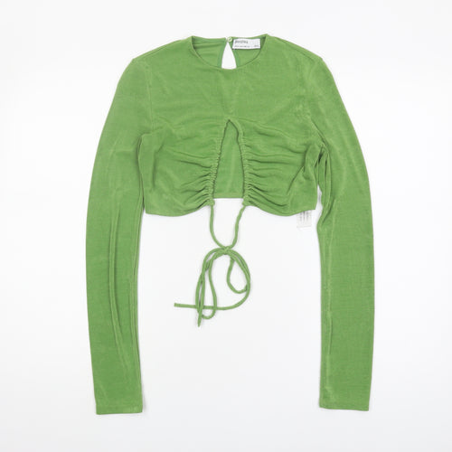Bershka Women Green Cropped Blouse, Size S