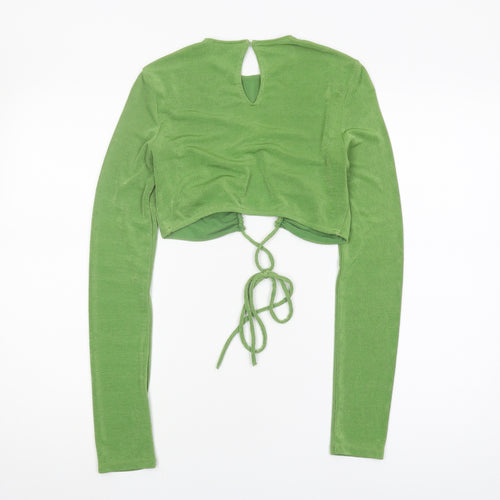 Bershka Women Green Cropped Blouse, Size S