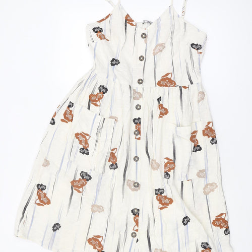 Marks and Spencer Ivory Floral Button Dress - Size 10