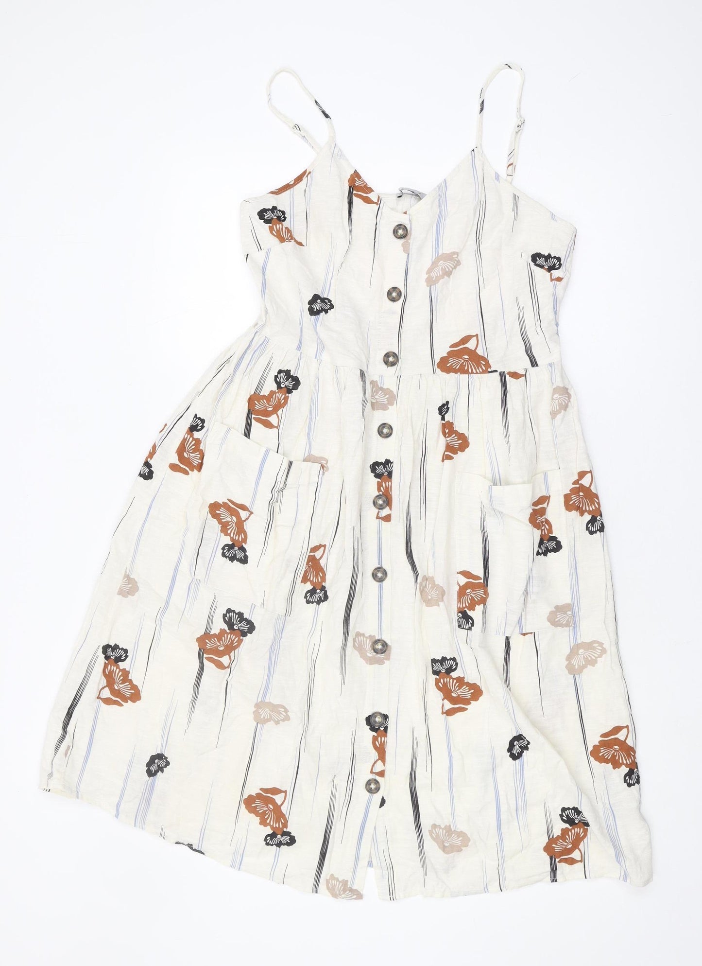 Marks and Spencer Ivory Floral Button Dress - Size 10