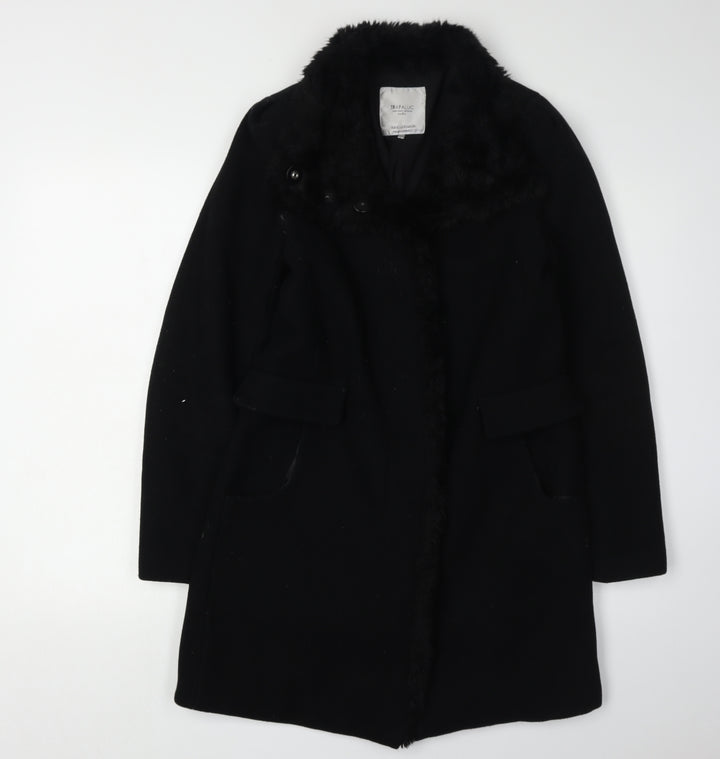 Zara Women's Black Fur Trim Coat Size S