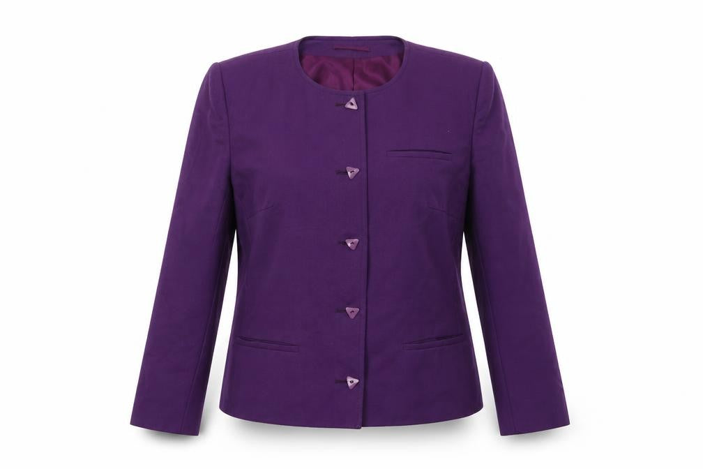 Front view of Dereta Women's Purple Wool Blazer, size 14