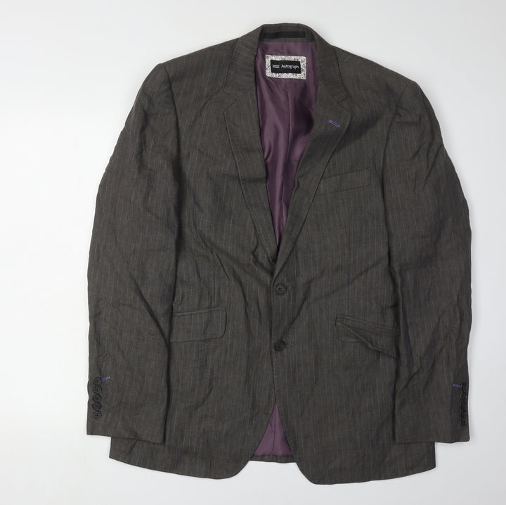 Marks and Spencer Men's Grey Striped Blazer 40R