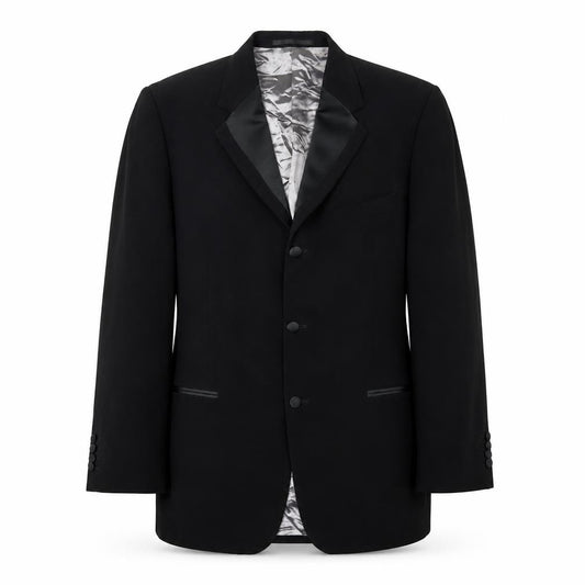 Front view of Hugo James Men's Black Tuxedo Blazer 44L - Formal Polyester