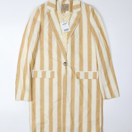 Next Women Beige Striped Long Blazer Size 6