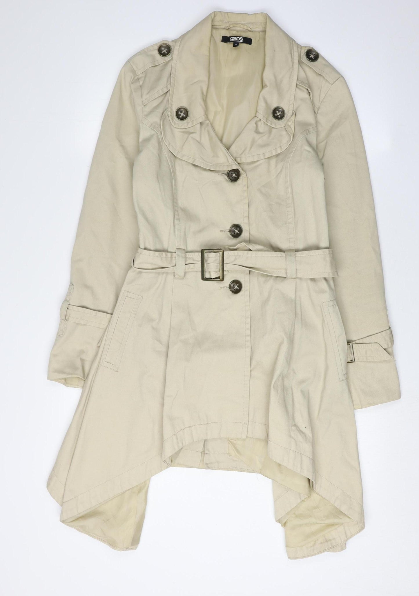 ASOS Women's Beige Trench Coat Size 12 Belted Long