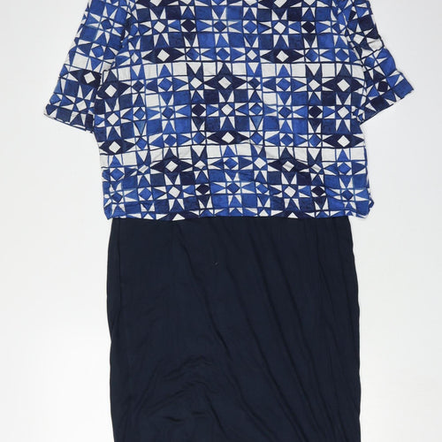 Next Women's Blue Geometric Shift Dress Size 14