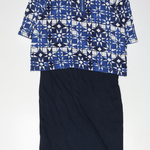 Next Women's Blue Geometric Shift Dress Size 14