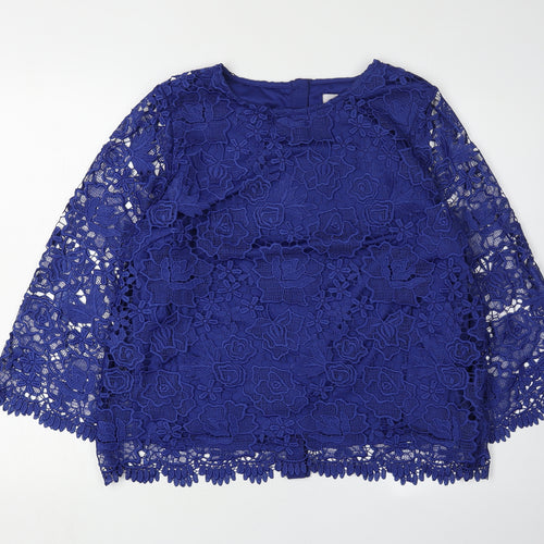 Marks and Spencer Women's Blue Lace Floral Blouse