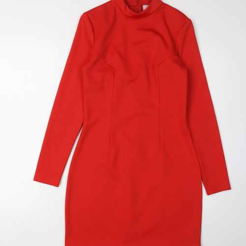 H&M Women's Red High Neck Sheath Party Dress Size 12
