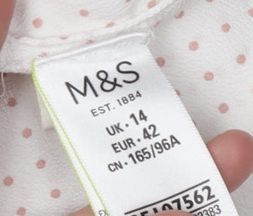 Marks and Spencer Women's White Polka Dot Button-Up Shirt