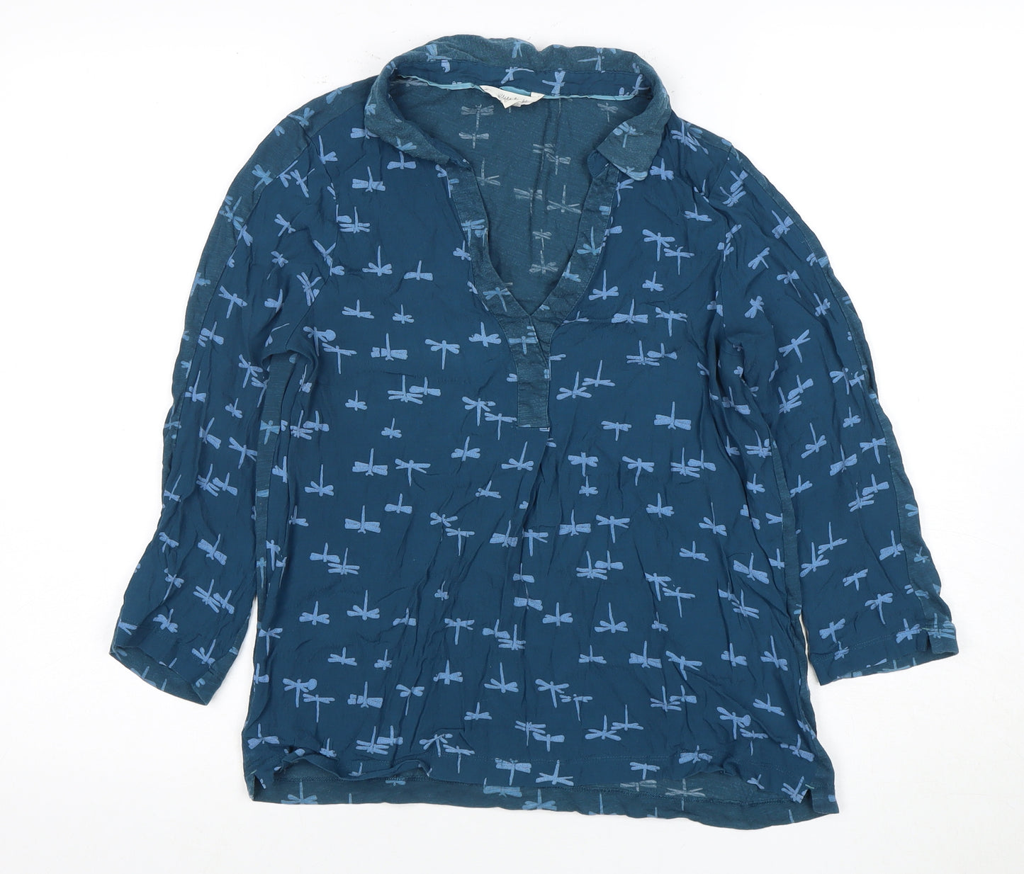 White Stuff Women's Blue Dragonfly Print Top