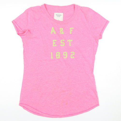 Abercrombie & Fitch Women's Pink T-Shirt, Size M, Embroidered