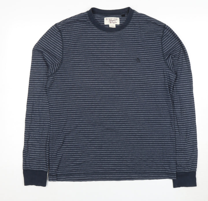 Penguin Unisex Blue Striped Crew Neck Long Sleeve M