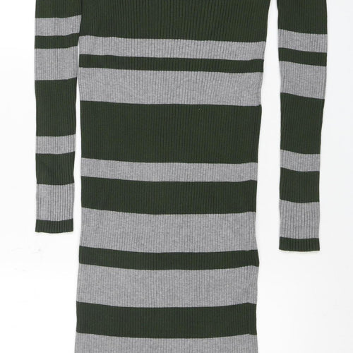 QED London Women's Striped Knit Dress, M, Green & Grey