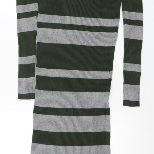 QED London Women's Striped Knit Dress, M, Green & Grey