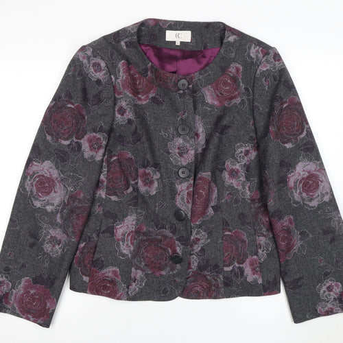 CC Women's Grey Floral Wool Suit Jacket Size 18