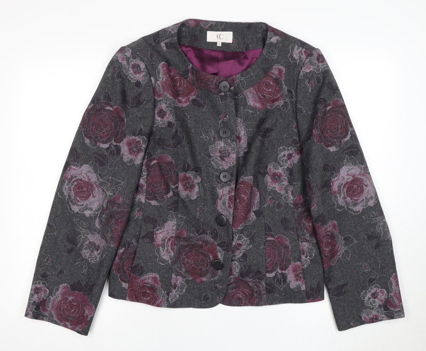 CC Women's Grey Floral Wool Suit Jacket Size 18