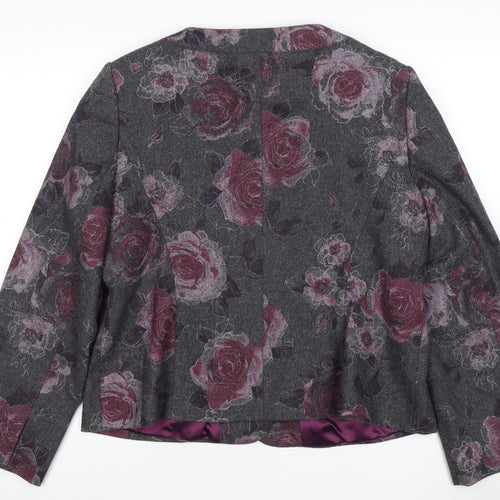 CC Women's Grey Floral Wool Suit Jacket Size 18