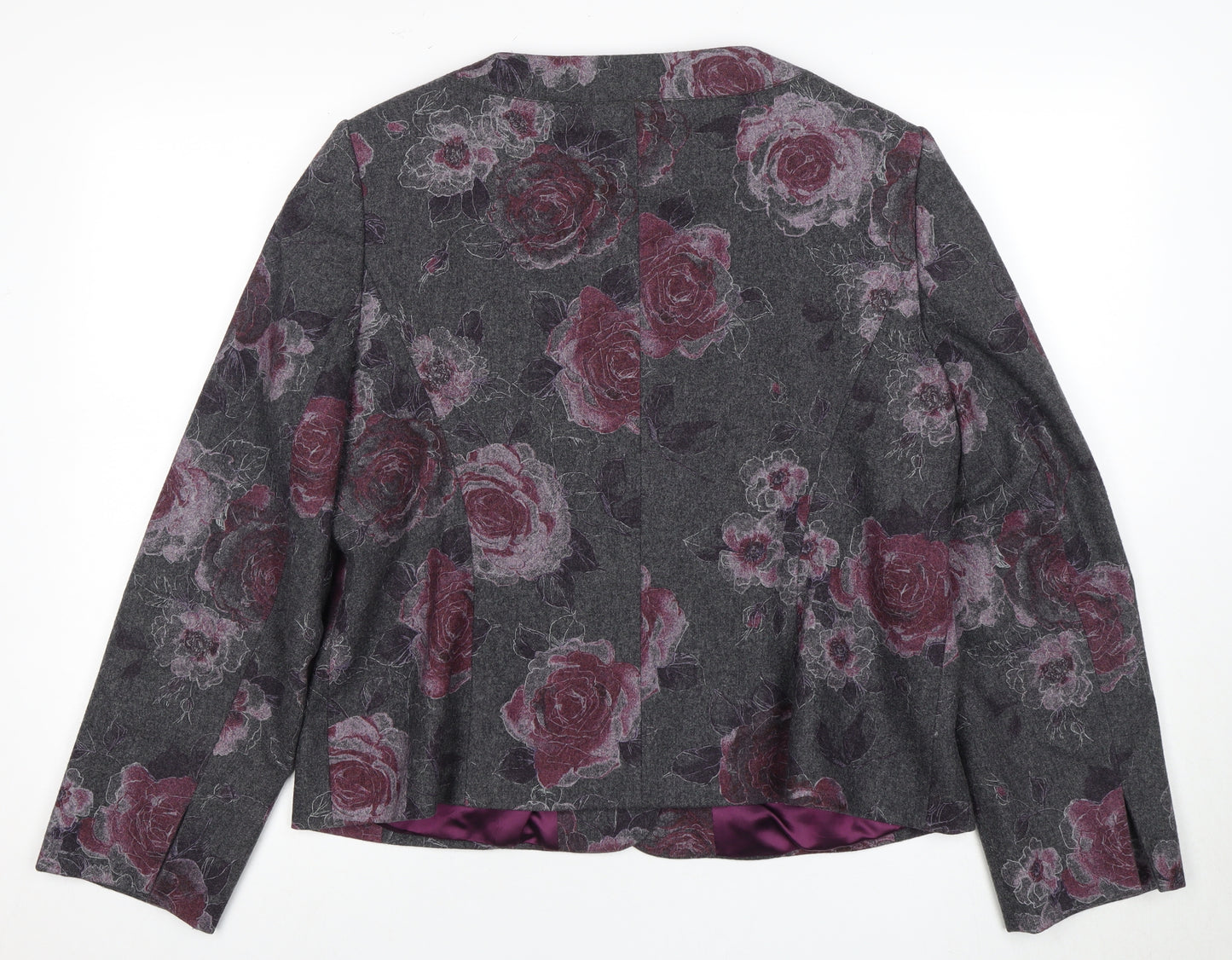 CC Women's Grey Floral Wool Suit Jacket Size 18