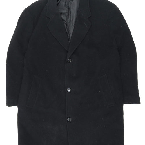 Baker St. Men's Black Wool Overcoat, Size 46, Formal Winter
