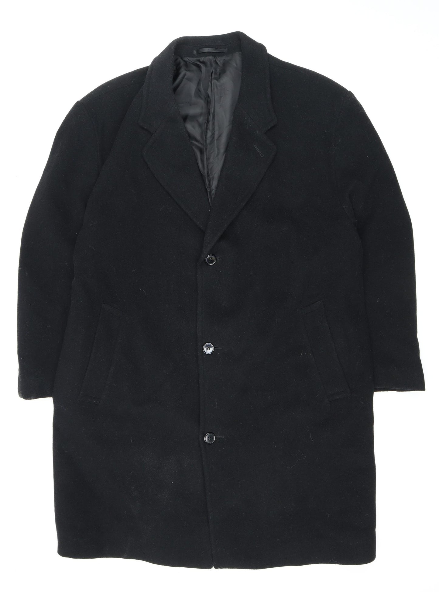 Baker St. Men's Black Wool Overcoat, Size 46, Formal Winter