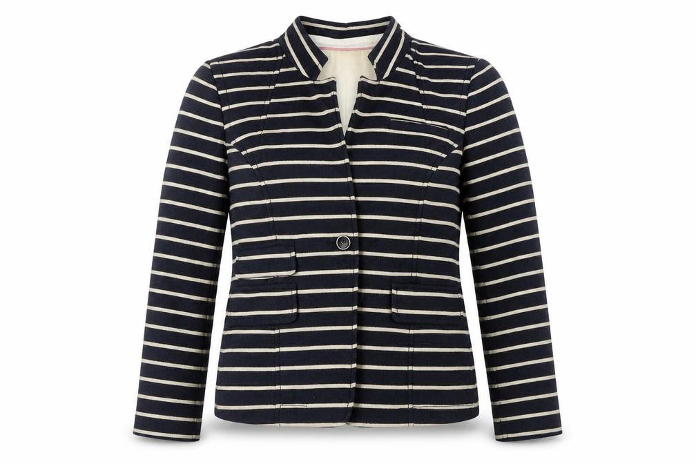 Front view of Banana Republic Women's Striped Blazer - Black, size 8
