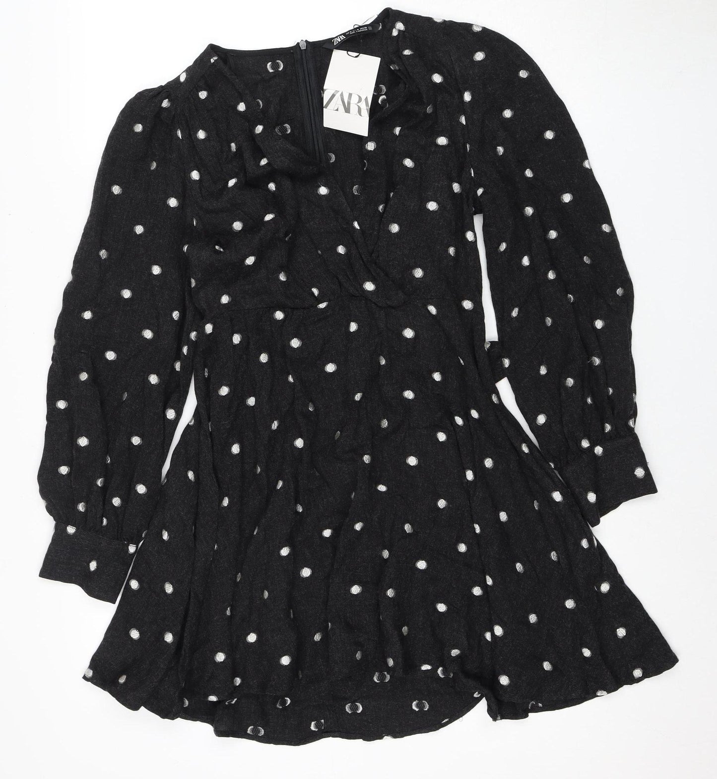 Zara Women's Black Polka Dot Long Sleeve Dress
