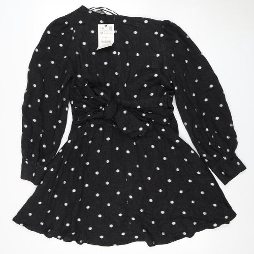 Zara Women's Black Polka Dot Long Sleeve Dress