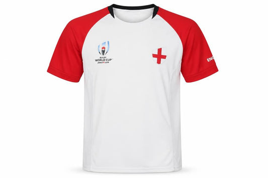 Front view of Men's Rugby World Cup T-Shirt, S, White/Red