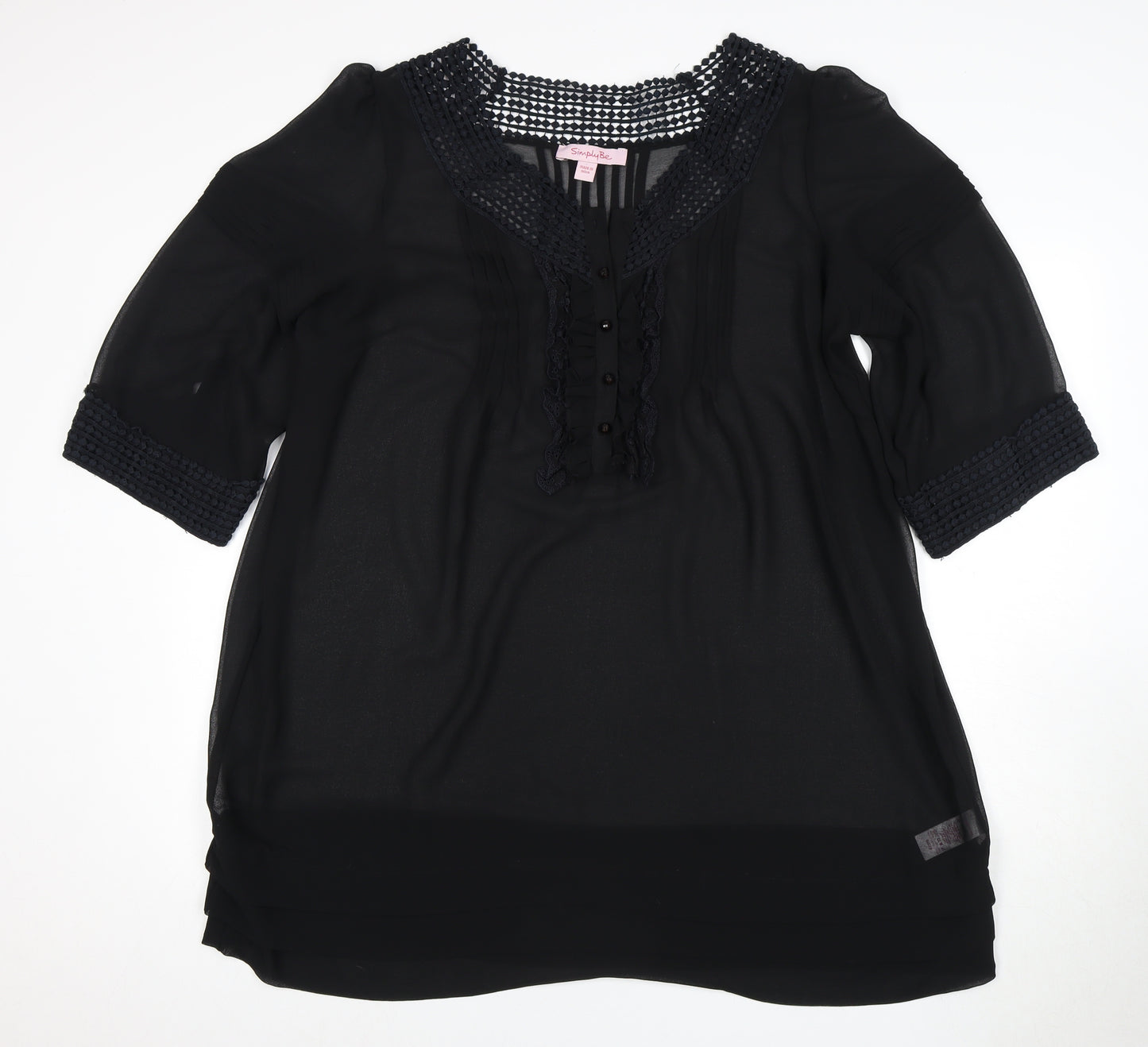 Simply Be Women's Black Plus Size 3/4 Sleeve Blouse