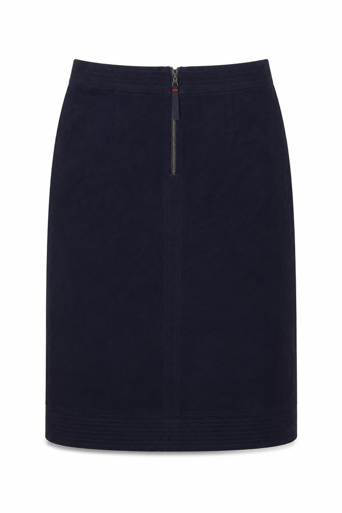 Front view of Boden Women's Blue Midi Pencil Skirt, size 6, Zip Accent