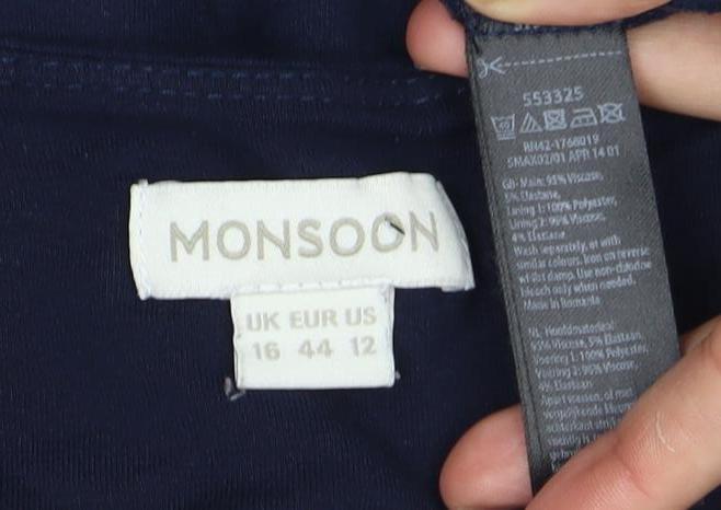 Monsoon Womens Blue Geometric Dress Size 16