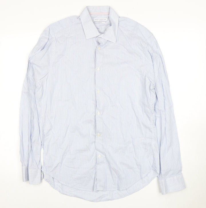 French Connection Men's Slim Blue Striped Dress Shirt