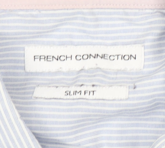 French Connection Men's Slim Blue Striped Dress Shirt