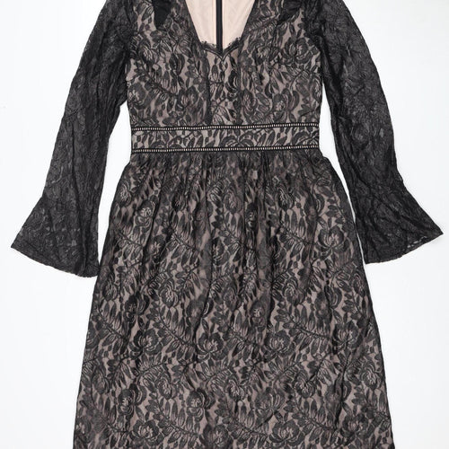 Oasis Women's Black Long Sleeve Floral Lace Dress