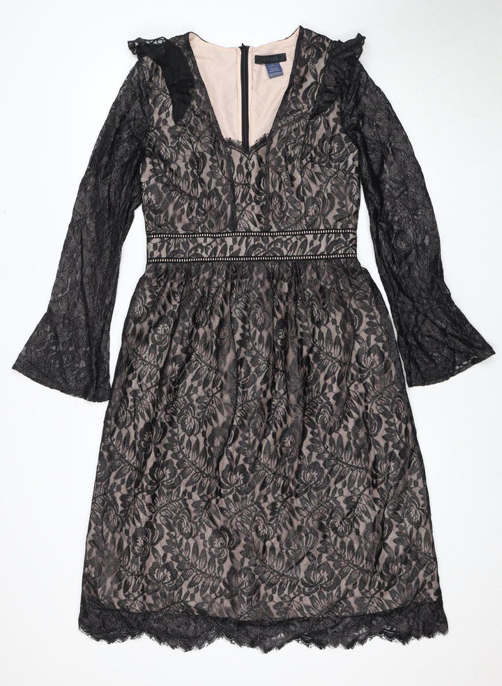 Oasis Women's Black Long Sleeve Floral Lace Dress