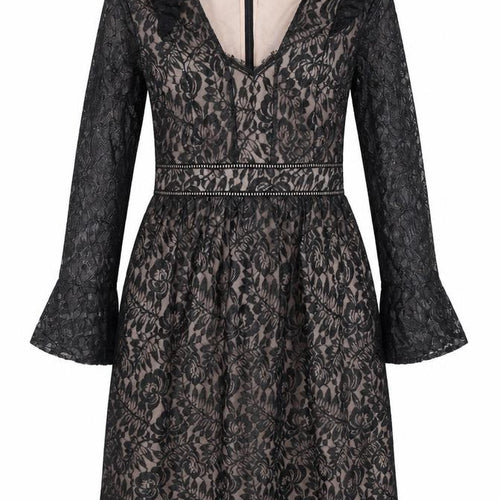 Oasis Women's Black Long Sleeve Floral Lace Dress