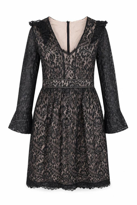 Oasis Women's Black Long Sleeve Floral Lace Dress