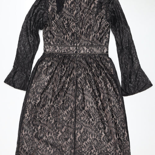 Oasis Women's Black Long Sleeve Floral Lace Dress