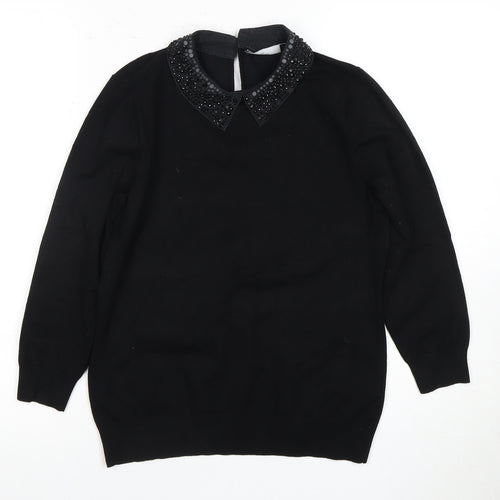 Karen Millen Women's Black Beaded Collar Top M