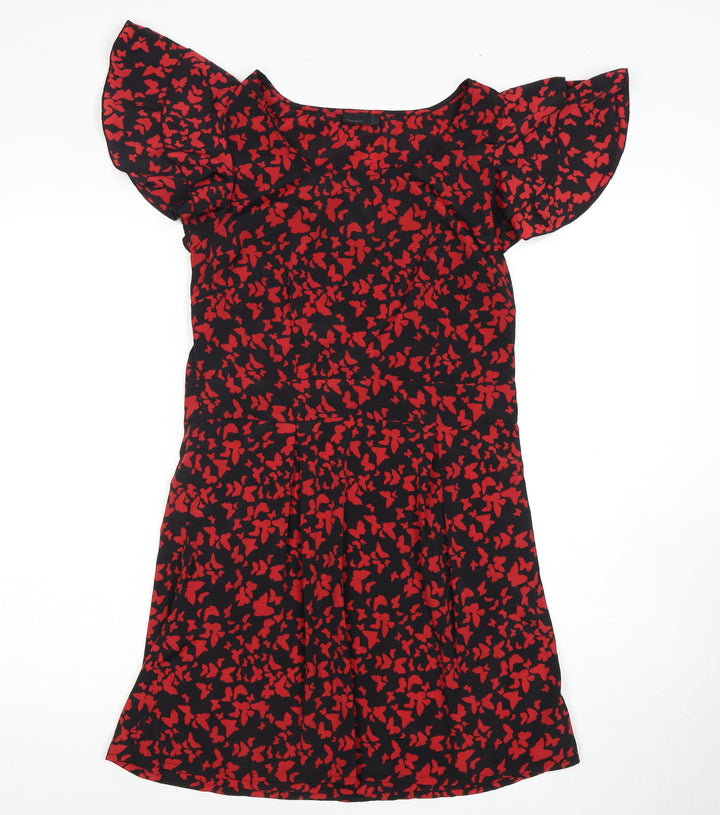 Vero Moda Women's Black Red A-Line Knee Length Dress