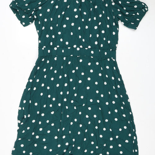 Next Women's Green Polka Dot Puff Sleeve Dress